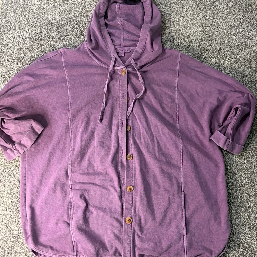 Coldwater Creek 1X Purple Hooded Button Front Sweatshirt Jacket